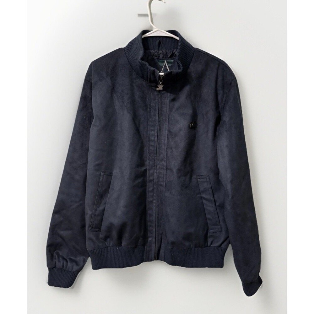 A Emporio Collezione Bomber Jacket Mens Sz L Suede Blue Full Zip